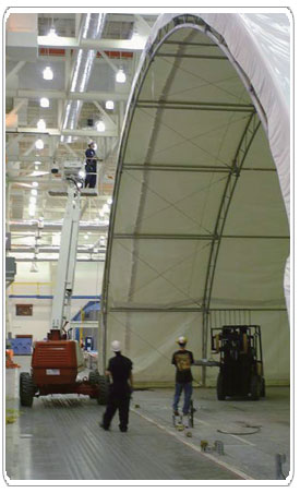 Tension Fabric Structure|Fabric Building Used as Containment Room Inside Another Building at Boeing.